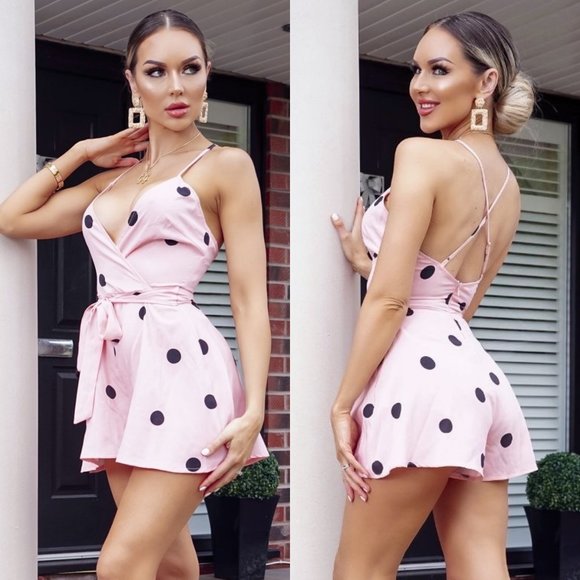 Pants - LAST 1! Polka Dot Sleeveless Open Back Romper